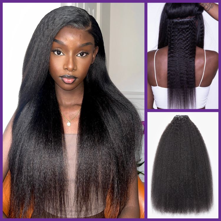 2 Packs Straight / Body Wave / Kinky Curly / Yaki Straight / Kinky Straight Clip in Hair Extensions with Free Gift