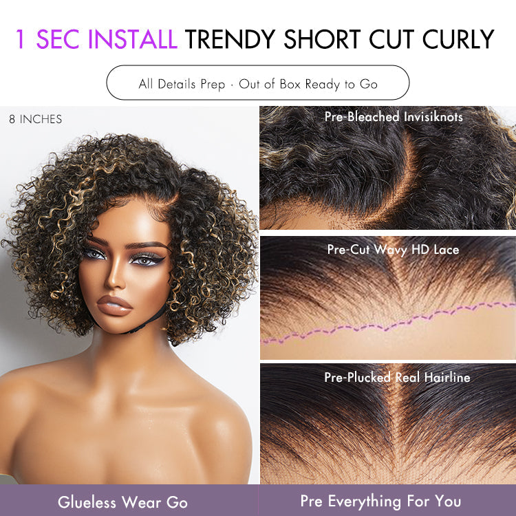 Weekly Special | Trendy Short Cut Curly Minimalist HD Lace Glueless Side Part Wig 100% Human Hair