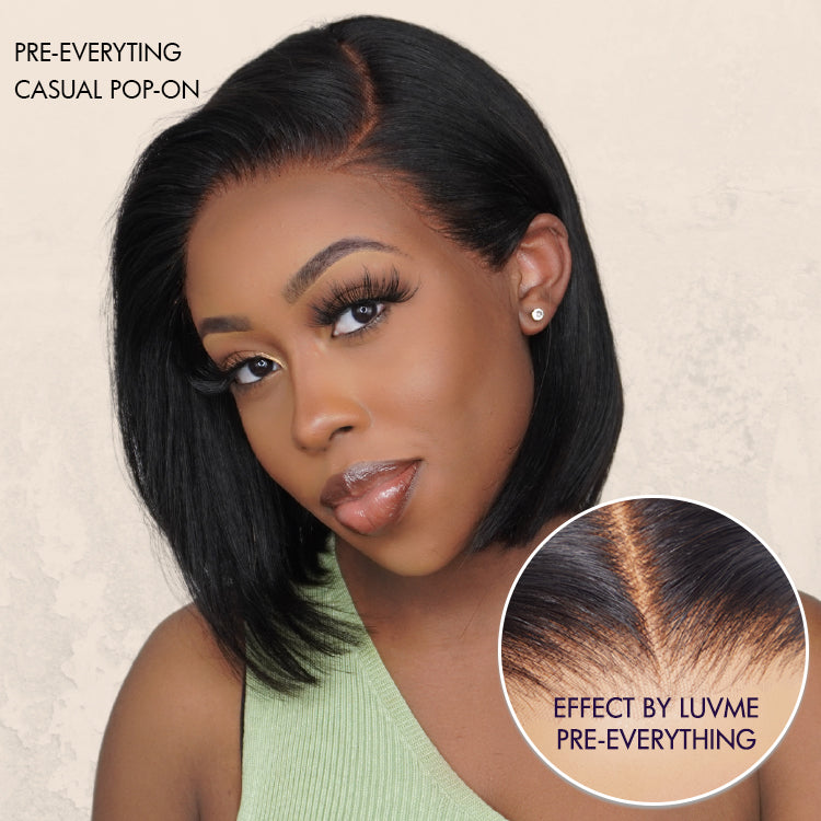 Exclusive Sale | PreMax Super Natural Hairline Silky Blunt Cut Bob Glueless 13x4 Frontal Lace Human Hair Short Wig Pre-Cut Lace
