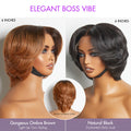 Exclusive Sale | 1 SEC INSTALL WIG | Elegant Boss Vibe Short Pixie Cut Natural Black / Ombre Brown Glueless Minimalist HD Lace Wig Ready to Go