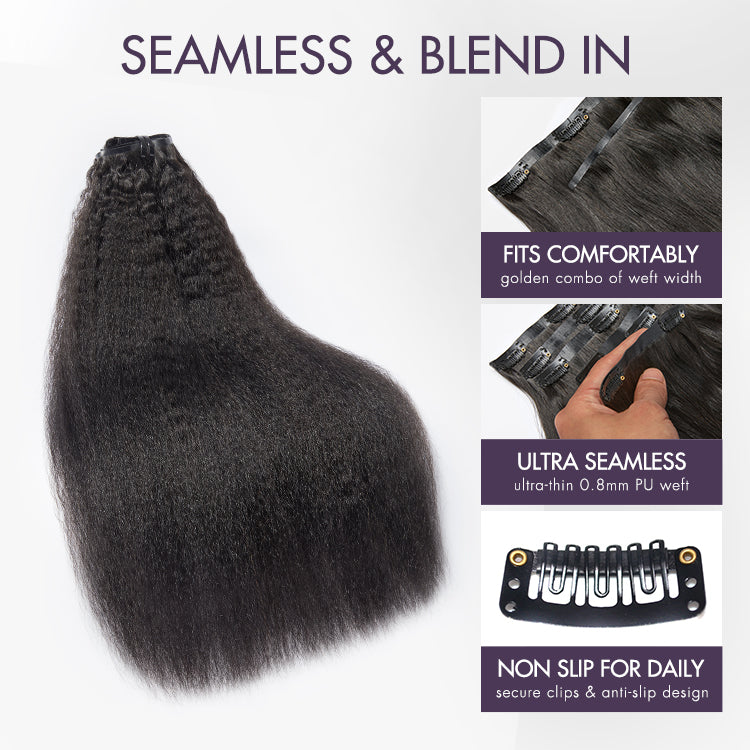 Full Hair Kinky Straight Seamless Clip in Human Hair Extensions Hair Pieces 135g 9pcs / 7pcs with Free Gift - Limited Offer