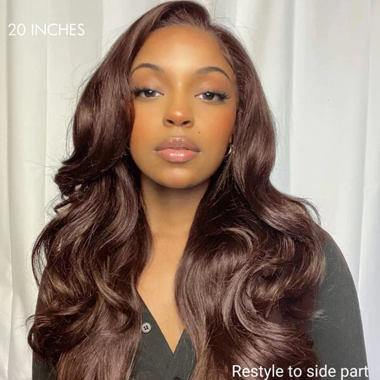 Chestnut Brown Loose Wave 5x5 Closure Lace Glueless Mid Part Long Wig 100% Human Hair - US Only