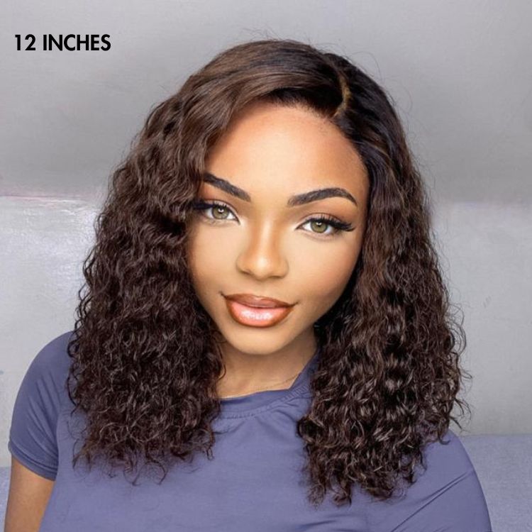 Final Restock | Ombre Brown Funmi Curly 5x5 Closure HD Lace Glueless Side Part Short Wig - US Only