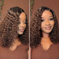 Final Restock | Ombre Brown Funmi Curly 5x5 Closure HD Lace Glueless Side Part Short Wig - US Only