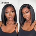 US ONLY | Non-Returnable | 10 Inches Super Natural Hairline Silky Glueless 5x5 Closure HD Lace Short Bob Wig Pre-Cut Lace