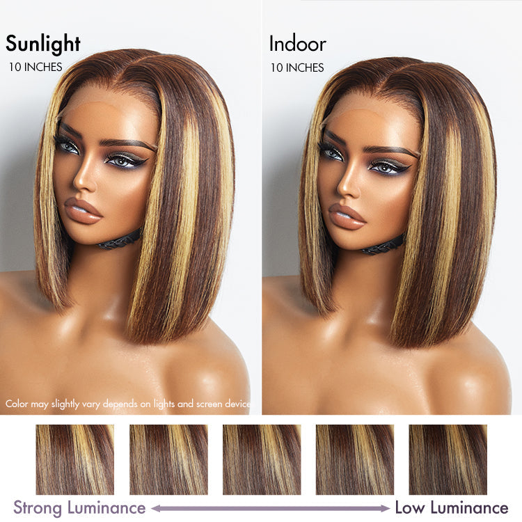 Final Restock |  PartingMax Glueless Wig Honey Blonde Highlight Silky Blunt Cut 7x6 Closure HD Lace Bob Wig - US Only
