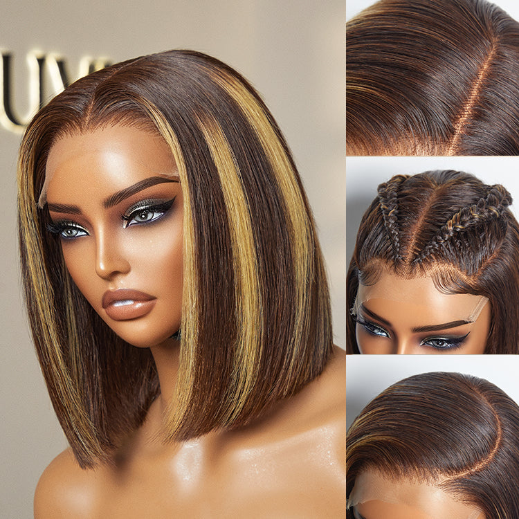 Final Restock |  PartingMax Glueless Wig Honey Blonde Highlight Silky Blunt Cut 7x6 Closure HD Lace Bob Wig - US Only