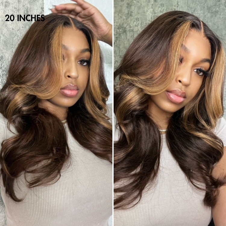 Breathable Cap Blonde Highlight Loose Wave Glueless 5x5 Closure HD Lace Wig with Curtain Bangs - US Only