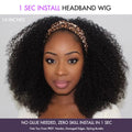 New Customers Only | Natural Black Jerry Curly No Lace Glueless Free Part Long Headband Wig 100% Human Hair (Get Free Trendy Headbands)