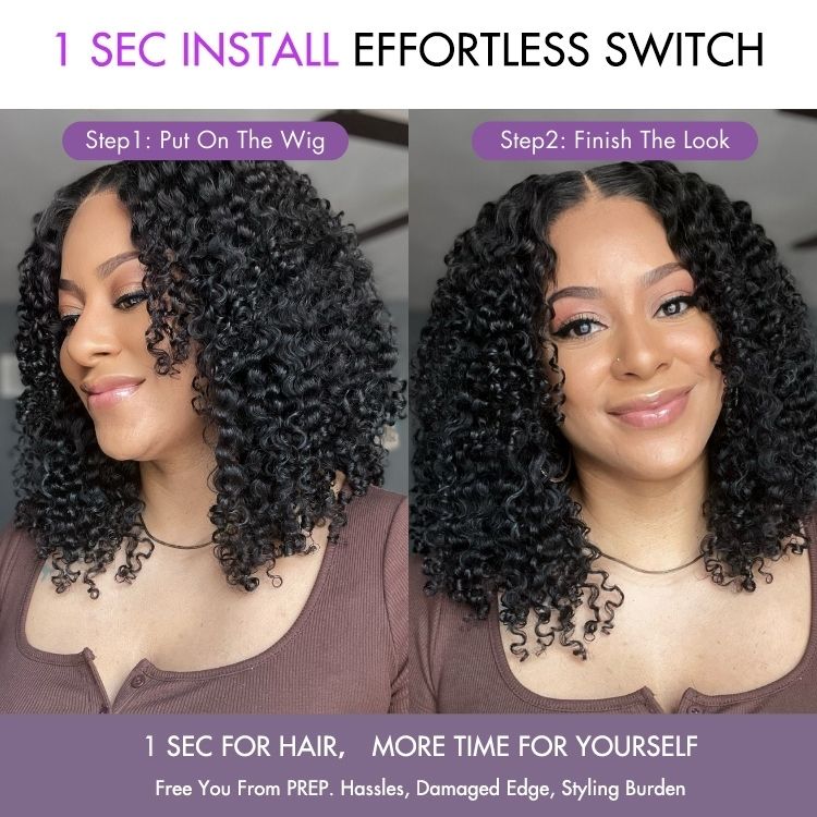 US ONLY | Non-Returnable | 16 Inches Curtain Bangs Jerry Curly Glueless Y-Shape HD Lace Wig