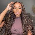 Boho-Chic | Flowy Bohemian 5x5 Closure Lace Glueless Mid Part Long Curly Wig 100% Human Hair - US Only