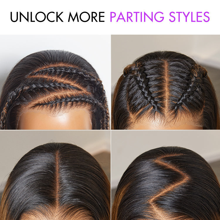 PreMax Wigs | Natural Looking Brown Highlight Silky Blunt Cut Bob Glueless 13x4 Frontal Pre-Cut Lace Wig