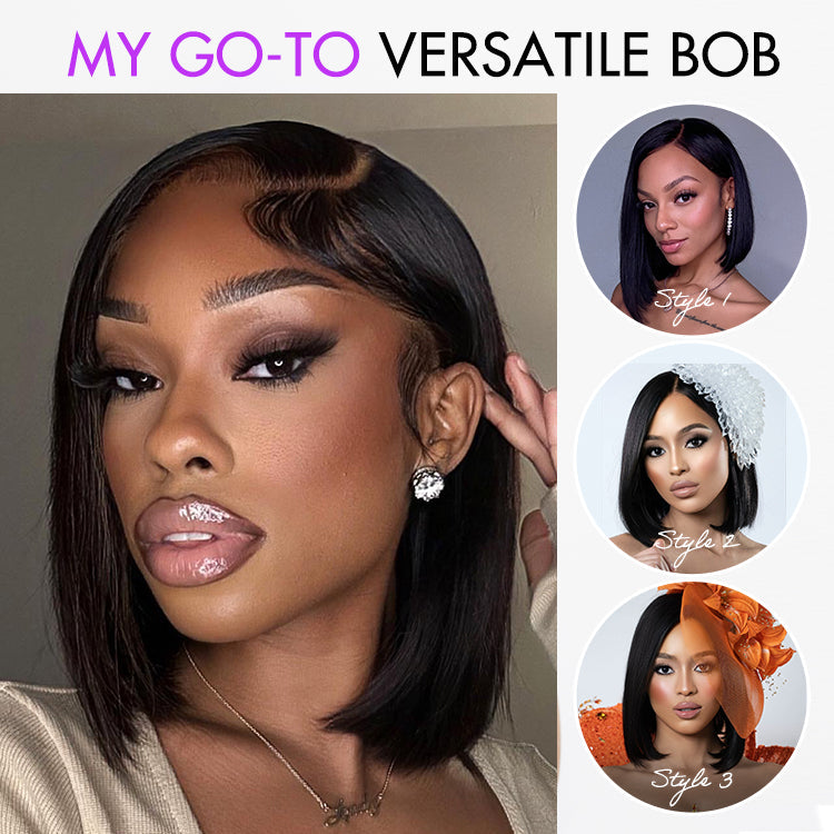 Weekly Special | PreMax Wigs | Super Natural Hairline Natural Black Silky Blunt Cut Glueless 13x4 Frontal Lace Human Hair Short Bob Wig