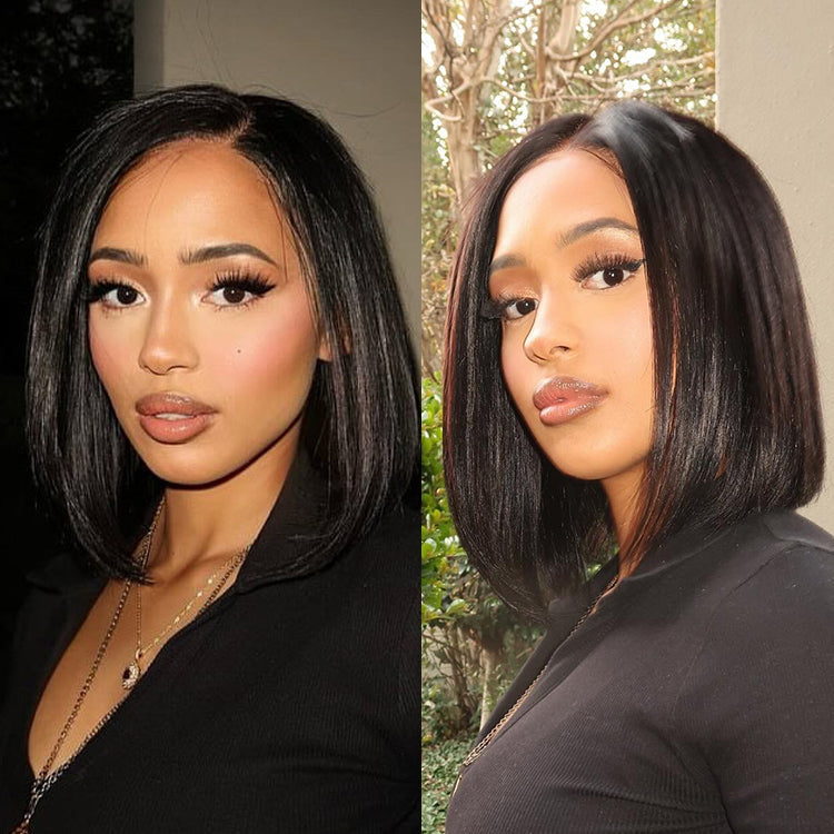 US ONLY | Non-Returnable | 10 Inches Super Natural Hairline Silky Glueless 5x5 Closure HD Lace Short Bob Wig Pre-Cut Lace
