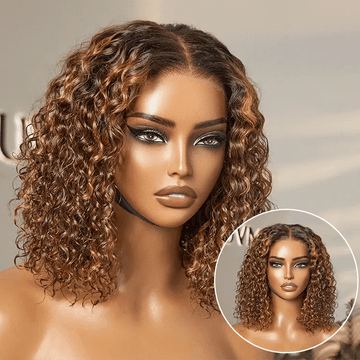 New Customers Only | Brown Highlight / Natural Black / Blonde Highlight Deep Curly Glueless 5x5 Closure Pre-Cut Lace Wig