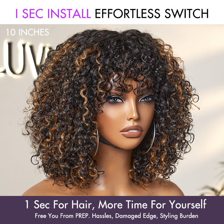 Exclusive Sale | Beginner Friendly Water Wave Minimalist Lace Glueless Short Wig with Bangs