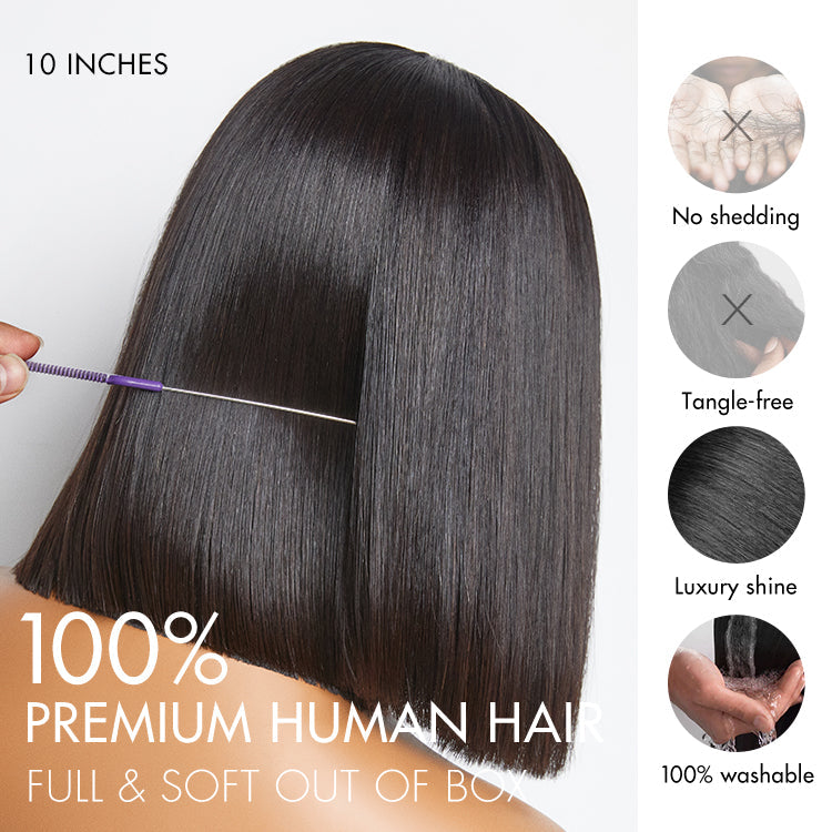 Weekly Special | PreMax Wigs | Super Natural Hairline Natural Black Silky Blunt Cut Glueless 13x4 Frontal Lace Human Hair Short Bob Wig