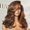 Effortlessly Chic Butterfly Haircut Pre-Layered Cut Brown Highlight Glueless Minimalist HD Lace Shoulder Length Wig