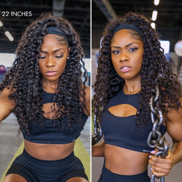 Throw On & Go Glueless Deep Wave No Lace Human Hair Headband Wig