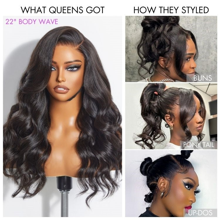 Luvme Hair Full Lace Classy Natural Black Body Wave Free Parting Half Up Half Down Wig Invisi Drawstring Cap Pre-cut Lace