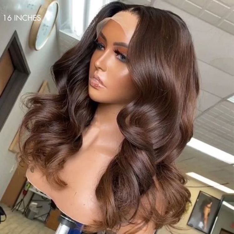 Chestnut Brown Loose Wave 5x5 Closure Lace Glueless Mid Part Long Wig 100% Human Hair - US Only