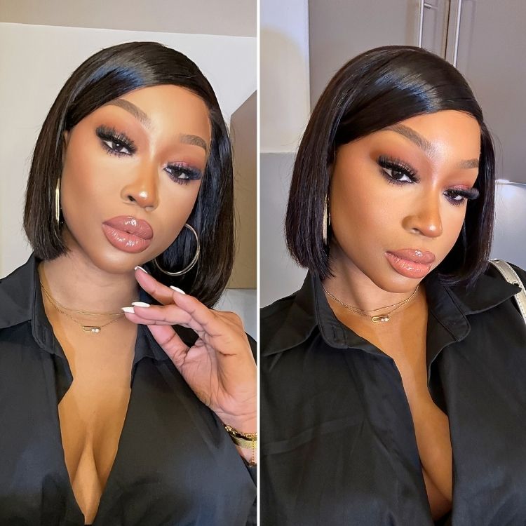 Swoop Bangs Breathable Cap Deep Left C Part Silky Straight Glueless 5x5 Closure Lace Bob Wig