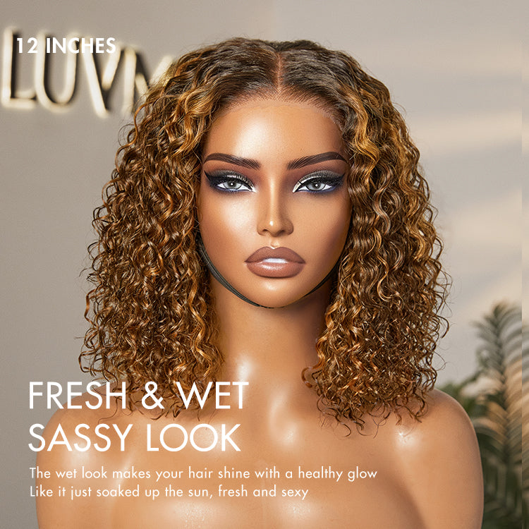 New Customers Only | Brown Highlight / Natural Black / Blonde Highlight Deep Curly Glueless 5x5 Closure Pre-Cut Lace Wig