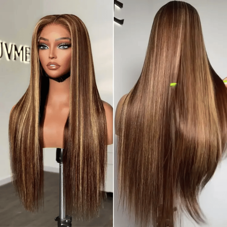 Luvme Hair 180% Density Honey Blonde Highlight Silky Straight Glueless 5x5 Closure HD Lace Long Wig