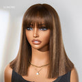 Special Deal | Ash Blonde Highlights Yaki Blunt Cut Bob Wig with Bangs Glueless Minimalist Lace Short Wig Breathable Cap