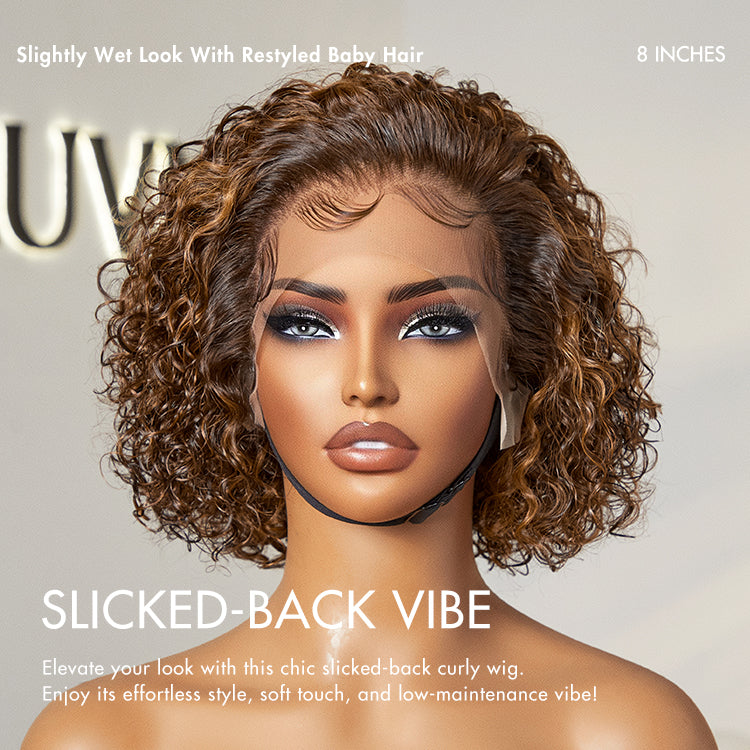 Weekly Special | Brown Highlight Short Cut Slicked Back Curly Ear-to-ear Wide T Lace Wig - US Only