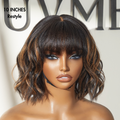 Weekly Special | Put On and Go Brown Highlight / Natural Black Layered Cut Yaki Straight Minimalist Lace Bob Wig with Bangs