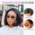Exclusive Discount | Super Natural C Part Natural Black / Blonde Highlight Glueless Lace Bob Wig 100% Human Hair | Fits All Face Shapes