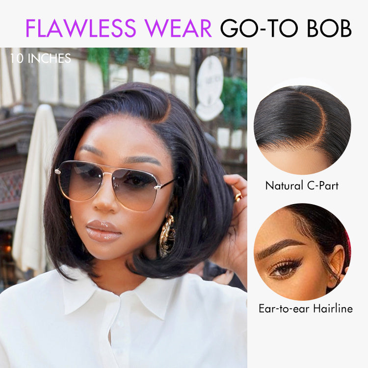 Exclusive Discount | Super Natural C Part Natural Black / Blonde Highlight Glueless Lace Bob Wig 100% Human Hair | Fits All Face Shapes