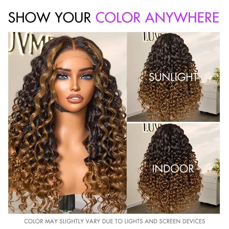 Get Free Wig | Brown Ombre Highlights Water Wave Glueless 5x5 Closure HD Lace Wig Breathable Cap Pre-cut Lace - US Only