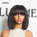 Special Offer | Put On and Go Brown Highlight / Natural Black Layered Cut Yaki Straight Minimalist Lace Bob Wig with Bangs