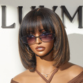 Exclusive Sale | Put On and Go Reddish Purple / Brown Highlight / Natural Black Layered Cut Yaki Straight Minimalist Lace Bob Wig with Bangs