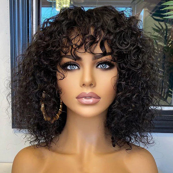 10''+12''=$159.9 | 10 Inches Brown Highlight Layered Cut Yaki Straight Bob Wig + 12 Inches Water Wave Minimalist Lace Wig