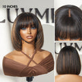 10''+12''=$159.9 | 10 Inches Brown Highlight Layered Cut Yaki Straight Bob Wig + 12 Inches Water Wave Minimalist Lace Wig