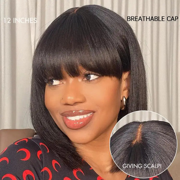 Special Deal | Put On and Go Ash Blonde Highlight / Brown Highlight / Natural Black Layered Cut Yaki Straight Minimalist Lace Bob Wig