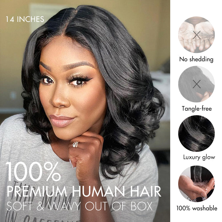 New Customers Only | 1 SEC INSTALL WIG | Gorgeous Natural Black Loose Wave 5x5 Closure Lace Glueless Short Wig 100% Human Hair | Large & Small Cap Size