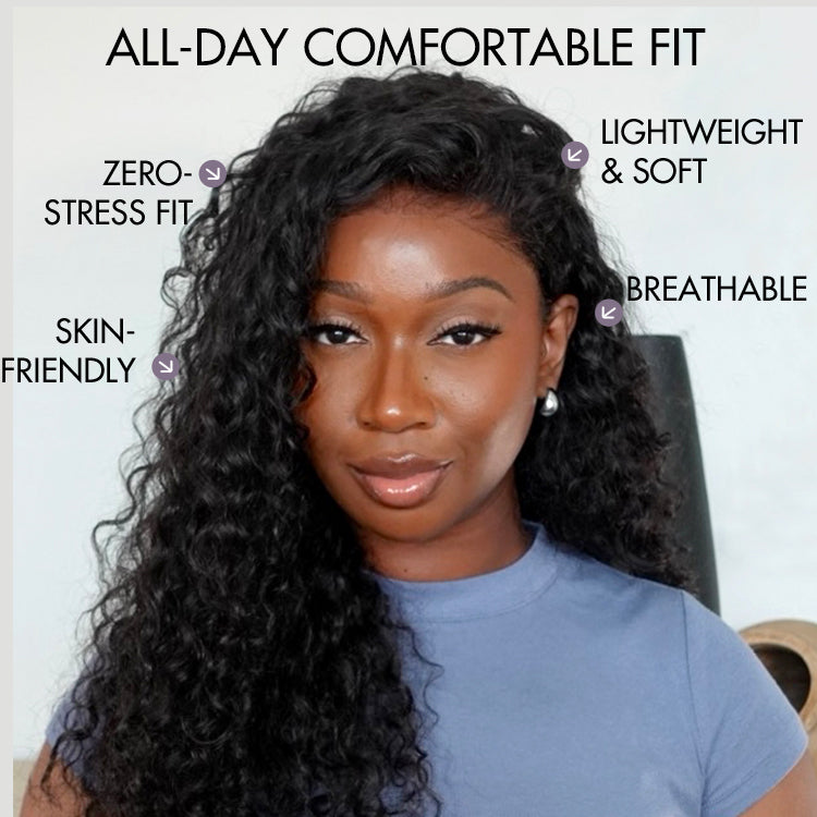 AirFit™ Scalp Care Wigs - Deep Parting Water Wave Human Hair Wig Glueless 11x6 Frontal HD Lace Curly Wig
