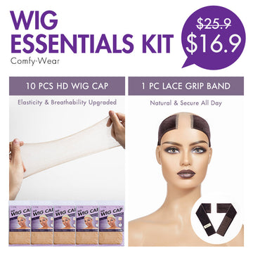 Comfy-Wear Set | 10pcs HD Wig Cap+1pc Adjustable Non-slip Velvet Wig Grip Band