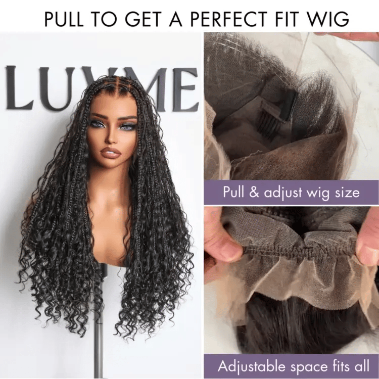 Special Offer | Flexi-Fit Invisi Drawstring Cap Full Lace Knotless Boho Curls Braided Long Wig Super Natural Scalp
