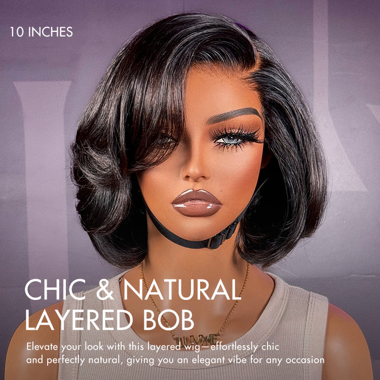 New Customers Only | PreMax Wigs - Chic & Natural Layered Bob Wig Ear-to-Ear Wide T Lace Glueless Human Hair Wig Pre-Cut Lace