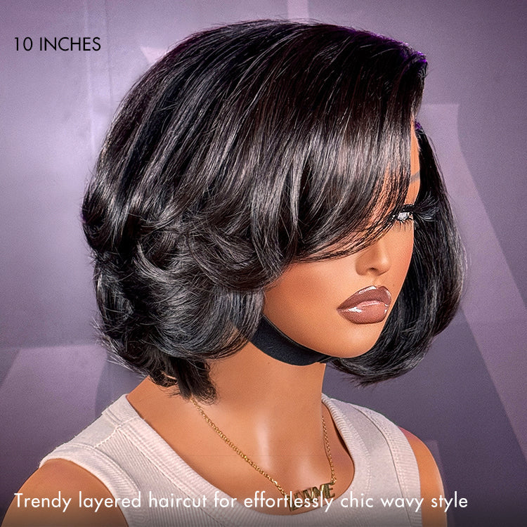 New Customers Only | PreMax Wigs - Chic & Natural Layered Bob Wig Ear-to-Ear Wide T Lace Glueless Human Hair Wig Pre-Cut Lace