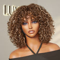 Beginner Friendly Water Wave Minimalist Lace Glueless Short Curly Wig with Bangs
