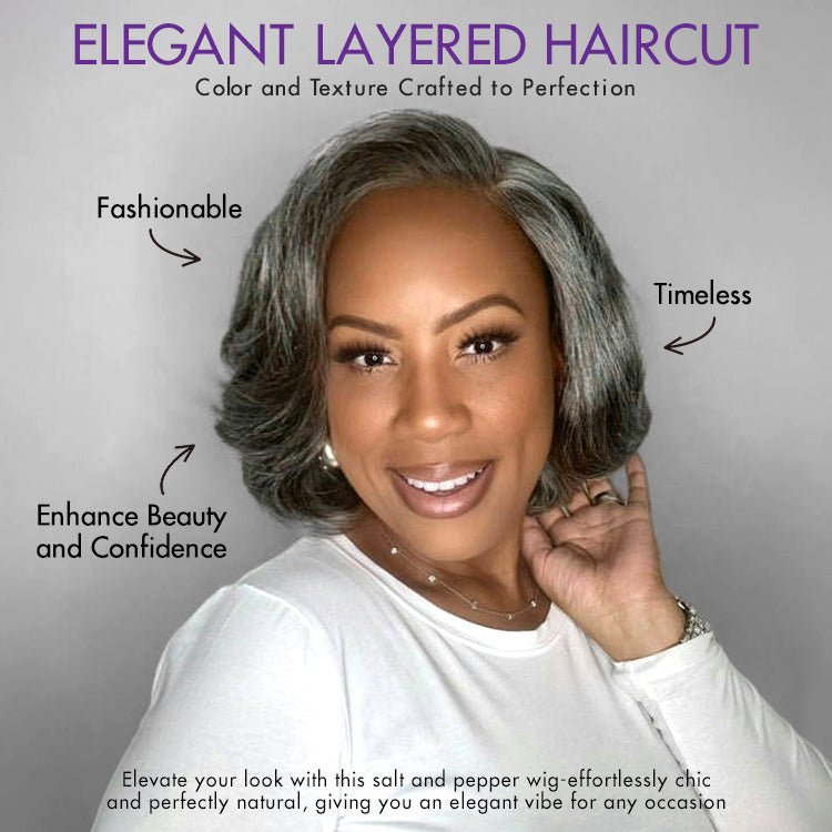 Exclusive Sale | Boss Vibe Salt & Pepper Layered Bob / Body Wave Glueless Pre-Cut Minimalist Lace Grey Wig