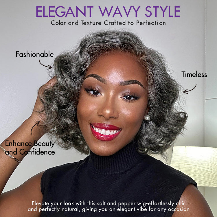 Weekly Special | Elegant Salt & Pepper Grey Wig Loose Body Wave Glueless Minimalist Lace Short Wig Pre-Cut Lace - US Only