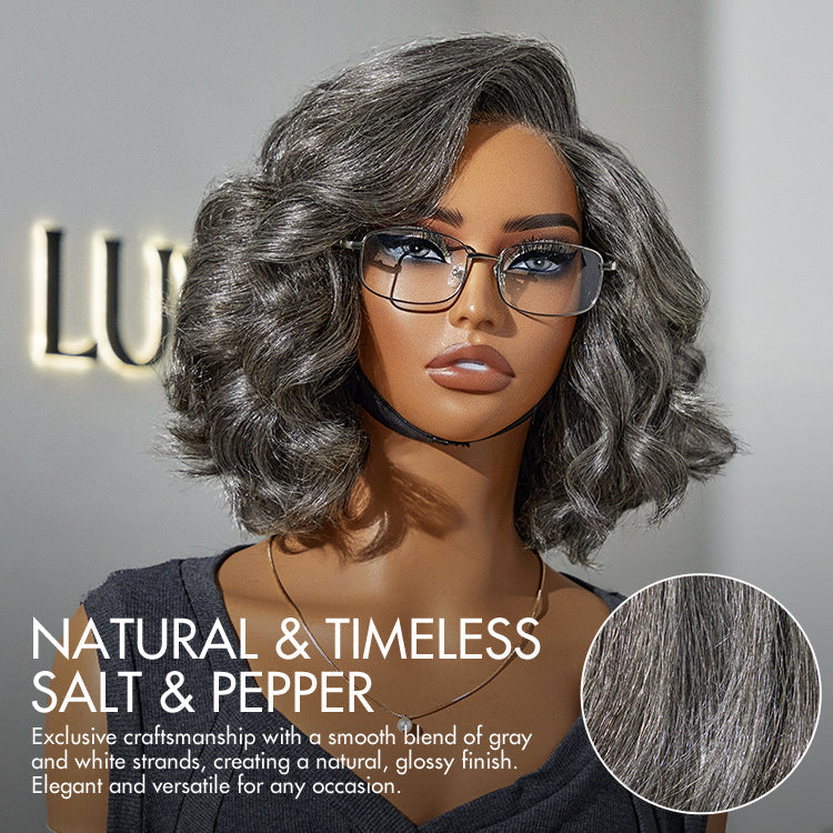 Weekly Special | Elegant Salt & Pepper Grey Wig Loose Body Wave Glueless Minimalist Lace Short Wig Pre-Cut Lace - US Only