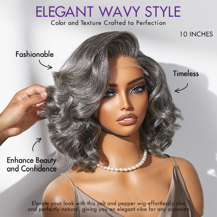 New Customers Only | Mature Boss Salt and Pepper Bouncy Egg Curls Glueless Minimalist HD Lace Grey Wig